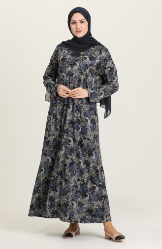 Navy Blue Hijab Dress 4847-04