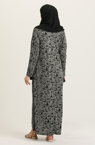 Büyük Beden Desenli Elbise 4847A-02 Siyah Haki