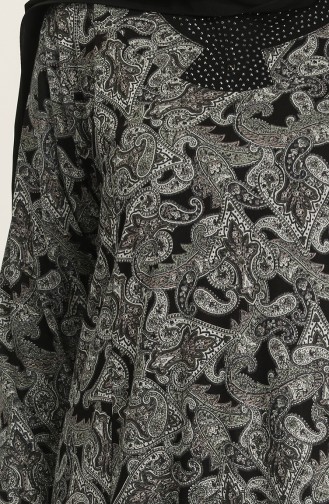 Büyük Beden Desenli Elbise 4847A-02 Siyah Haki