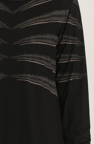 Drop Baskılı Penye Elbise 4925-01 Siyah