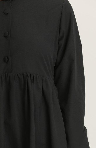 Büzgülü Düğmeli Elbise 6893-01 Siyah