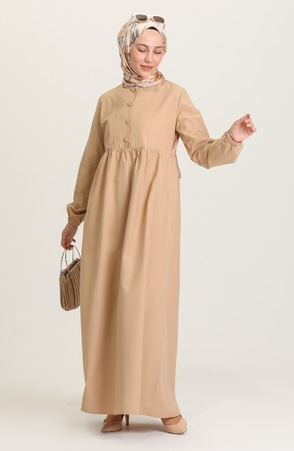 Büzgülü Düğmeli Elbise 6893-03 Camel