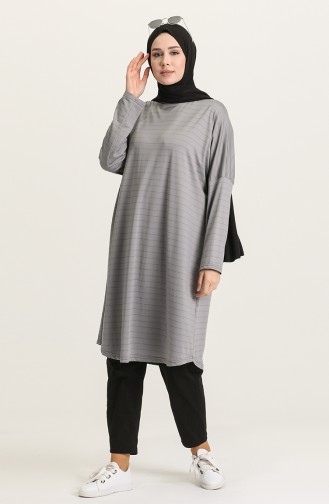 Çizgili Tunik 8311-01 Koyu Gri