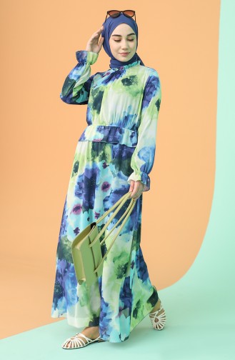 Saks-Blau Hijab Kleider 21Y3138501-01