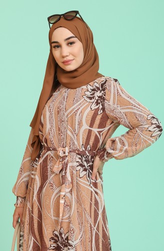 Desenli Uzun Şifon Elbise 21Y3138901-01 Camel