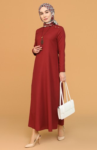 Claret Red Hijab Dress 7070-01