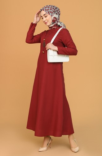 Claret Red Hijab Dress 7070-01