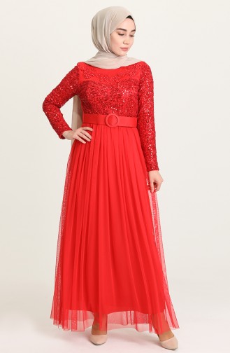 Red Hijab Evening Dress 4060-06