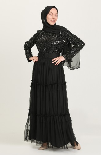 Black Hijab Evening Dress 1827-03