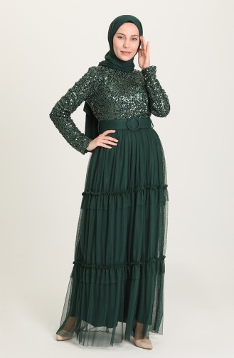 Emerald Green Hijab Evening Dress 1827-05