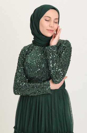 Emerald Green Hijab Evening Dress 1827-05