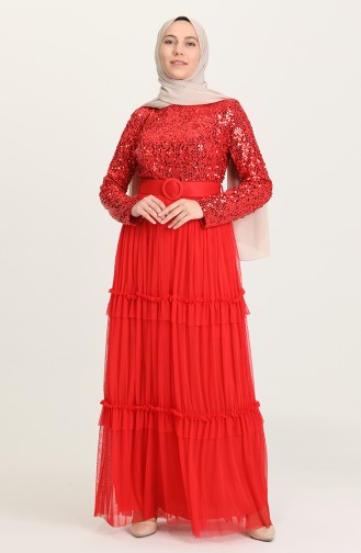 Red Hijab Evening Dress 1827-06