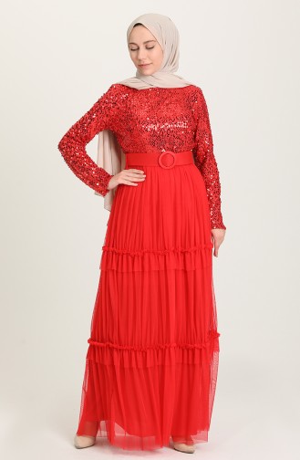Red Hijab Evening Dress 1827-06