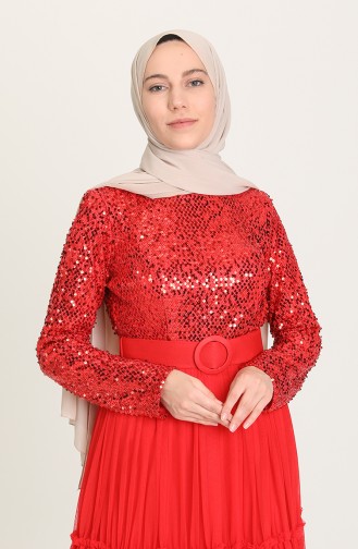 Red Hijab Evening Dress 1827-06