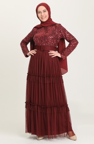 Claret Red Hijab Evening Dress 1827-07
