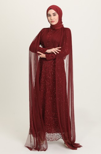 Claret Red Hijab Evening Dress 202018-04