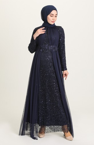 Navy Blue Hijab Evening Dress 202021-02