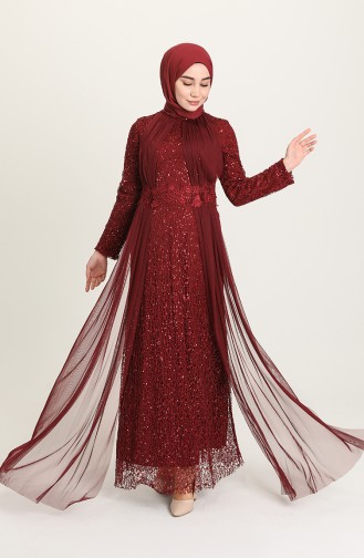 Claret Red Hijab Evening Dress 202021-06