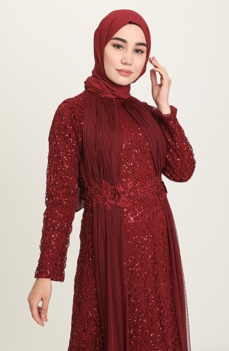 Claret Red Hijab Evening Dress 202021-06