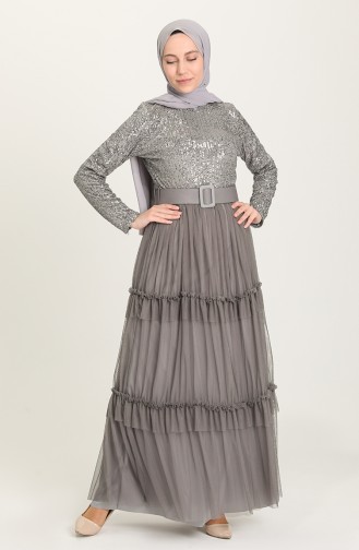 Gray Hijab Evening Dress 20207-01