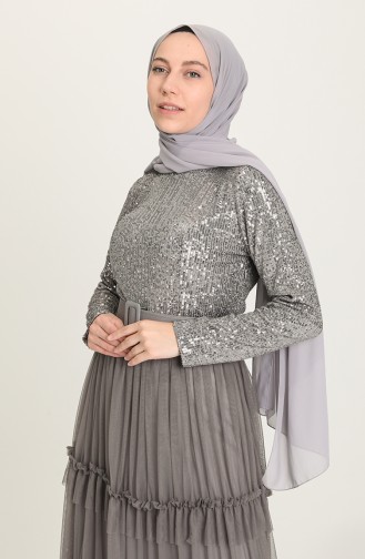 Gray Hijab Evening Dress 20207-01