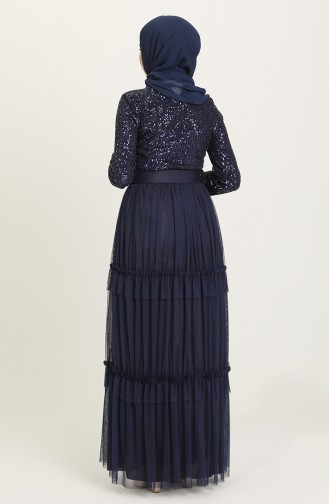 Navy Blue Hijab Evening Dress 20207-03