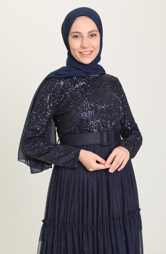Navy Blue Hijab Evening Dress 20207-03