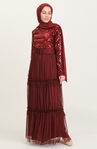 Claret Red Hijab Evening Dress 20208-02