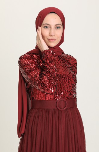 Claret Red Hijab Evening Dress 20208-02