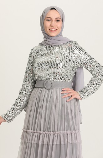 Grau Hijab-Abendkleider 20208-03