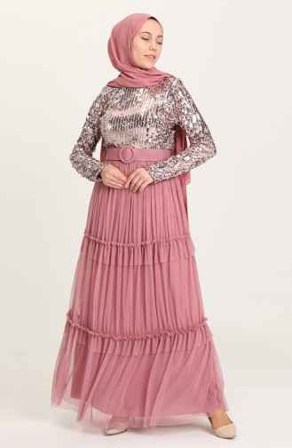 Dusty Rose Hijab Evening Dress 20208-05