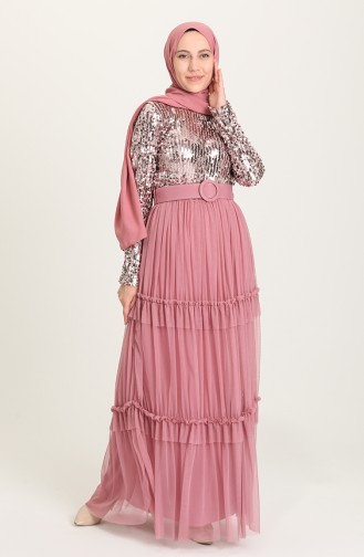 Dusty Rose Hijab Evening Dress 20208-05