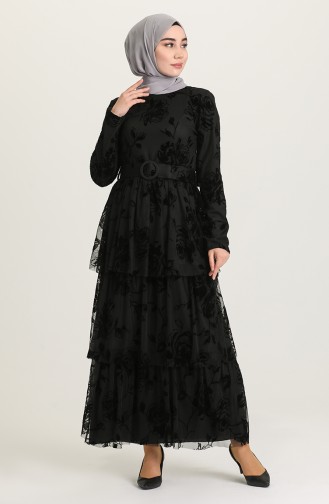 Black Hijab Evening Dress 212121-01