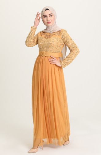 Mustard Hijab Evening Dress 4060-01