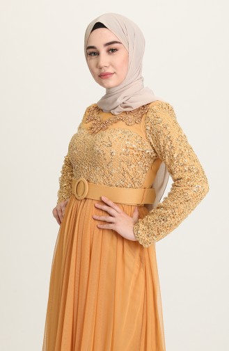 Mustard Hijab Evening Dress 4060-01