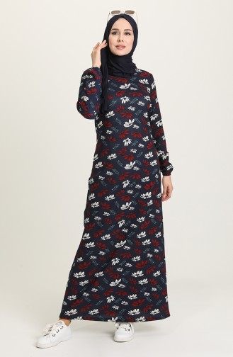 Navy Blue Hijab Dress 8896-02