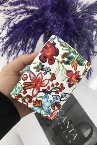 Çiçek Desen Mini Metal Para Bölmeli Cüzdan Bs 001102 Beyaz