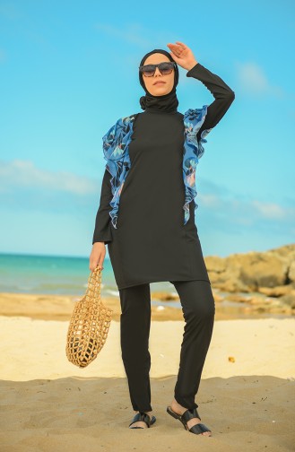 Schwarz Hijab Badeanzug 02125B-01