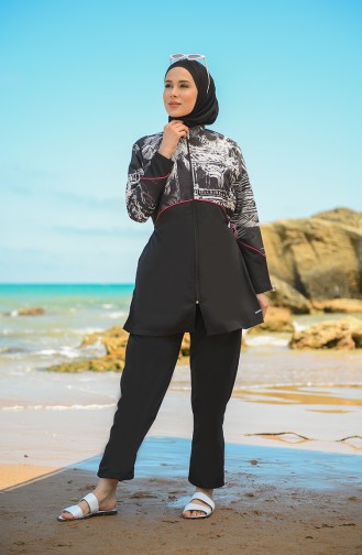Schwarz Hijab Badeanzug 21222-02