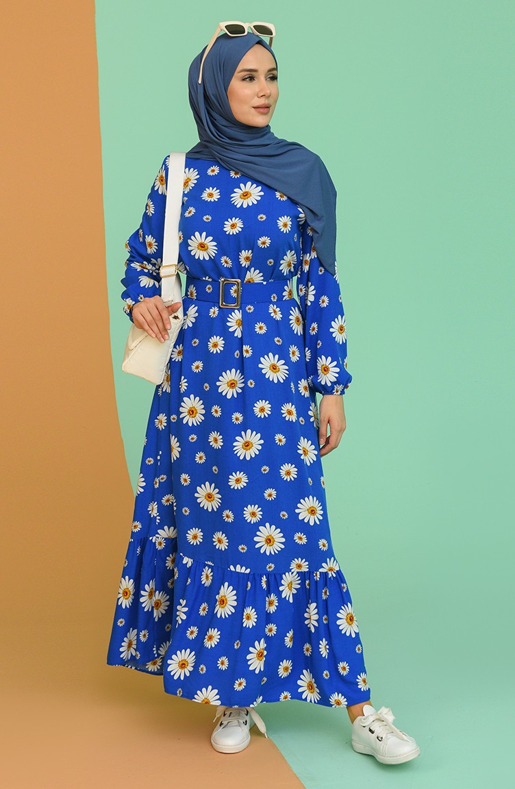 Papatya Desenli Elbise 2183-06 Saks