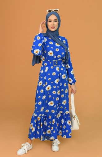 Papatya Desenli Elbise 2183-06 Saks