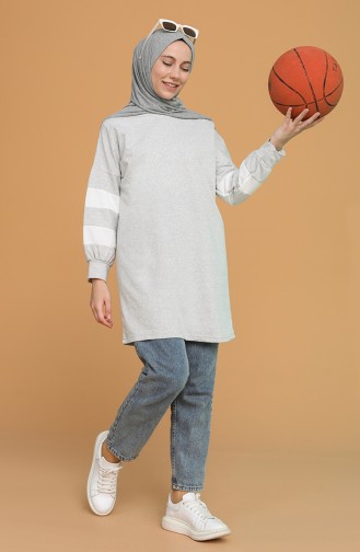 Şeritli Spor Tunik 1006-07 Gri