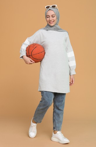 Şeritli Spor Tunik 1006-07 Gri