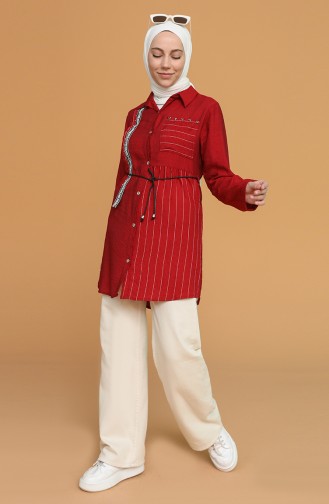 Düğmeli Tunik 9037-07 Bordo