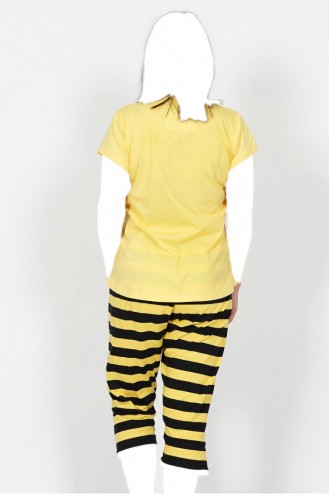 Pamuklu Büyük Beden Kısa Kol Kaprili Pijama Takım 80552107 Sarı