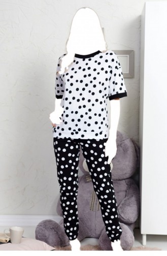 Pamuklu Düşük Omuzlu Kısa Kol Pijama Takım 80424123 Beyaz