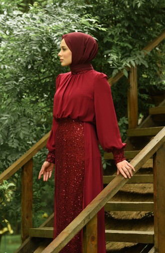 Claret Red Hijab Evening Dress 5230-05