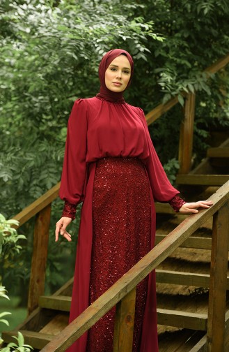 Claret Red Hijab Evening Dress 5230-05