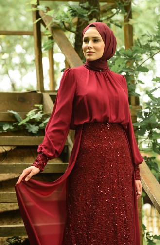 Claret Red Hijab Evening Dress 5230-05