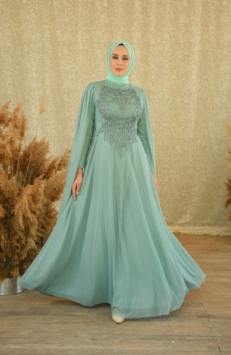 Green Almond Hijab Evening Dress 4868-01